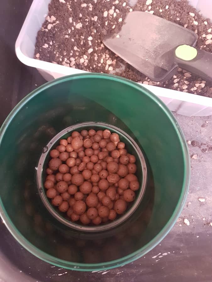 Pot with leca for drainage